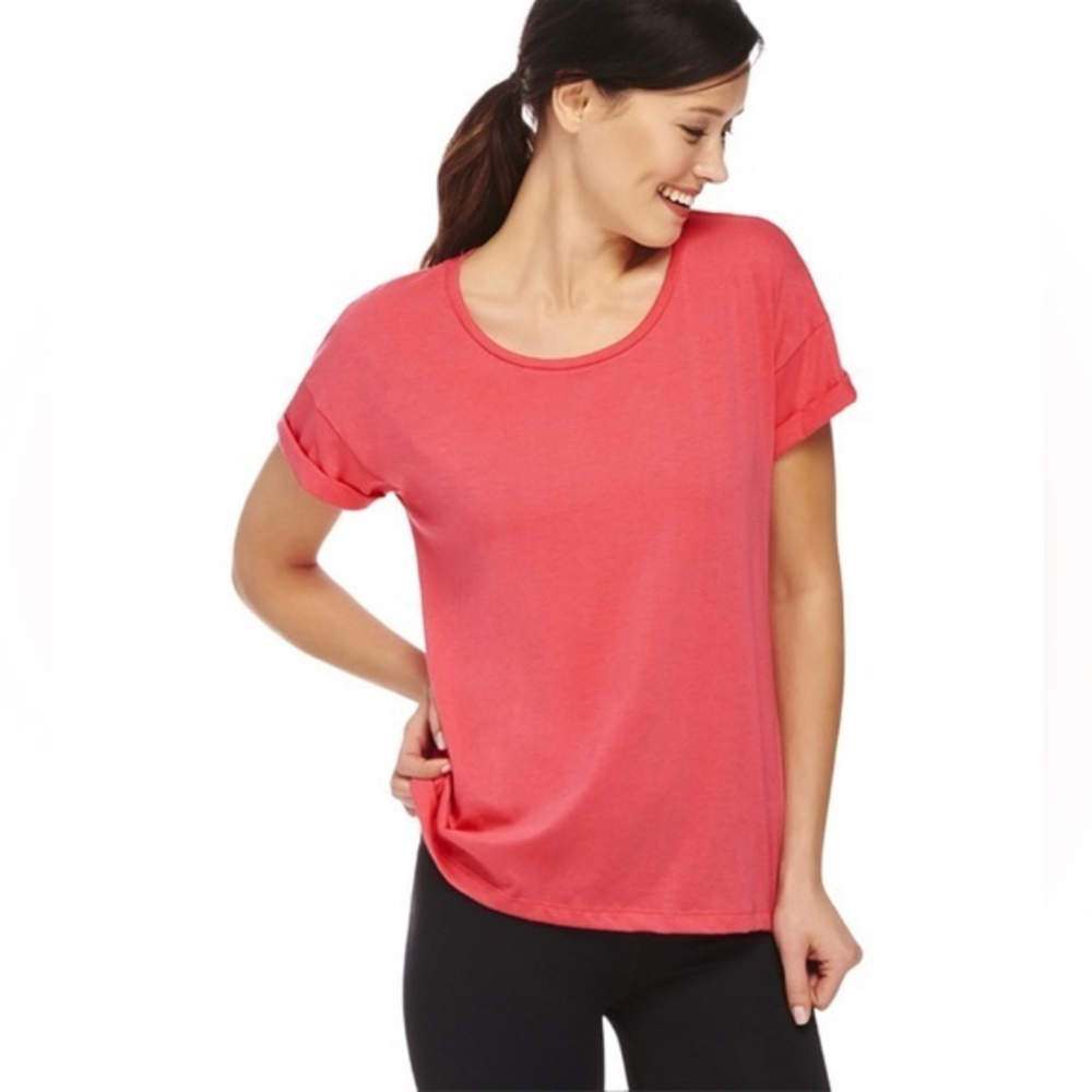Fabletics Women’s Small Brook Tee II Pink Short Sleeve Cuffed Rolled Sleeves - Picture 1 of 8